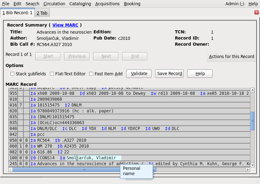 Updated value in linked bibliographic record