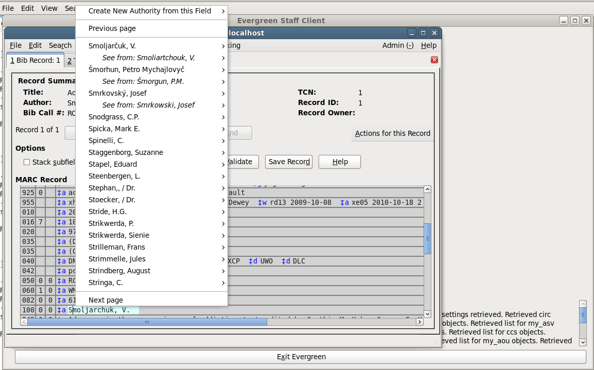Context menu in the MARC Editor for a controllable field