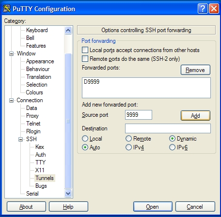 Setting up an SSH tunnel in PuTTY