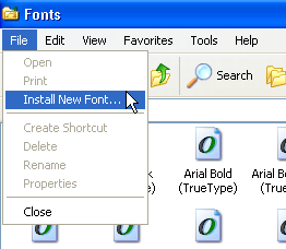 picture of winxp fonts window