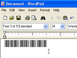 picture of barcode font example in wordpad